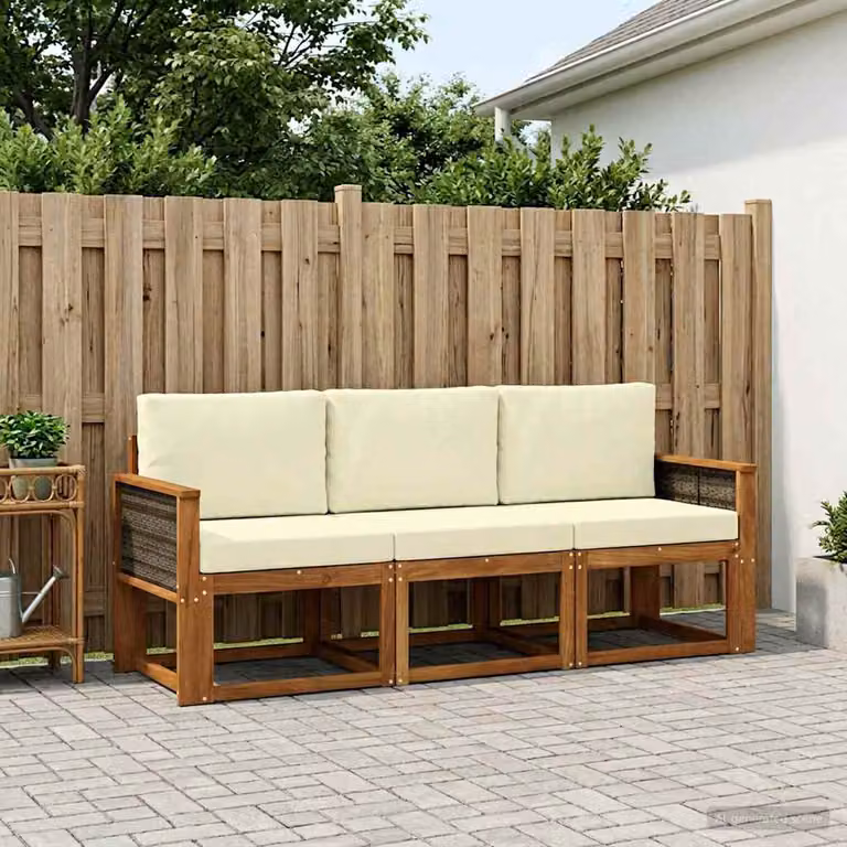 Set di divani da esterno vidaXL in legno di acacia con cuscini, colore beige e marrone
