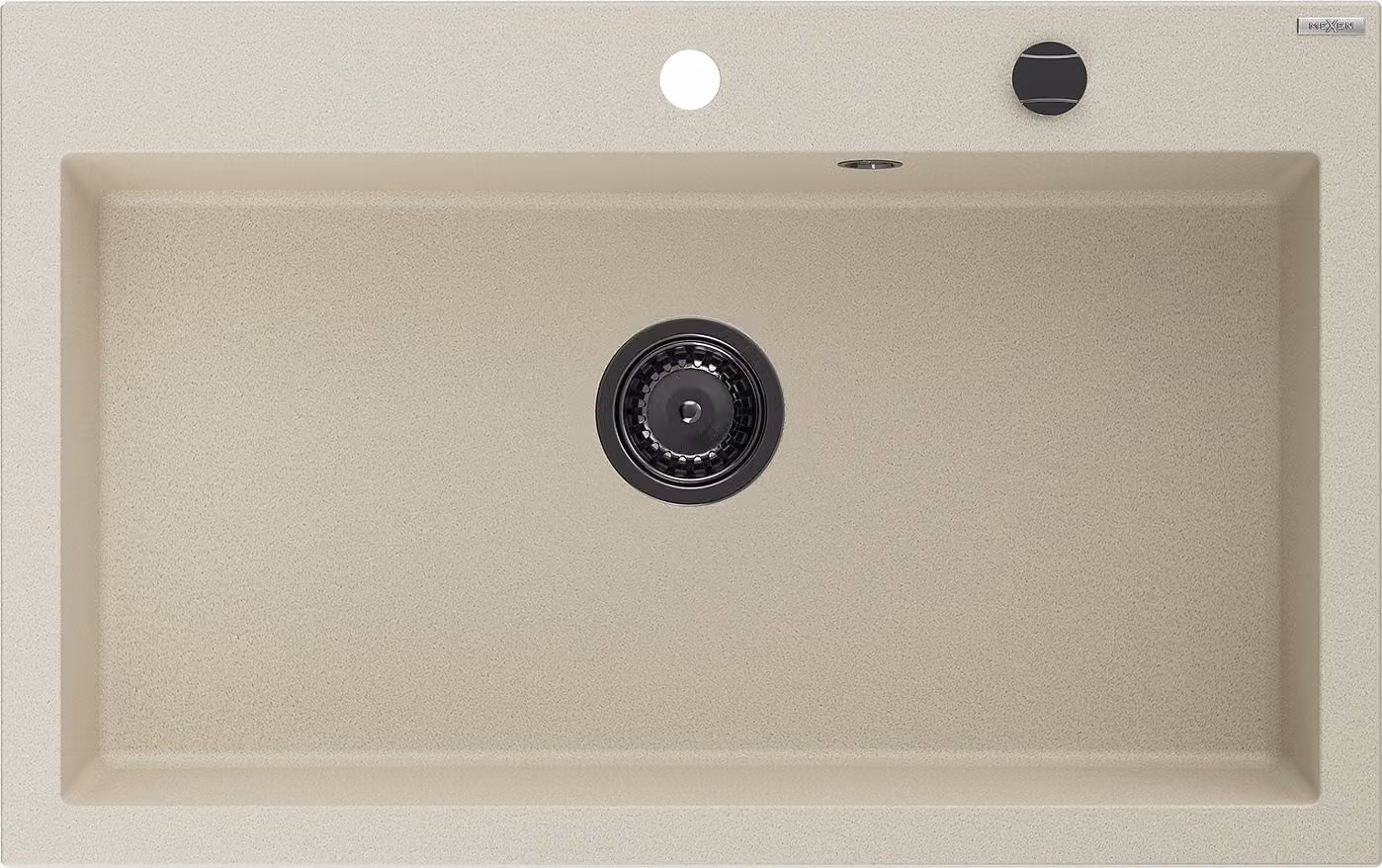 Mexen Elix lavello da cucina in granito 1 vasca 800 x 500 mm, beige, sifone nero - 6527801005-69-B