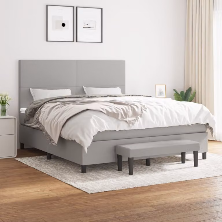 The Living Store Letto a molle con materasso grigio chiaro 180x200 cm in tessuto