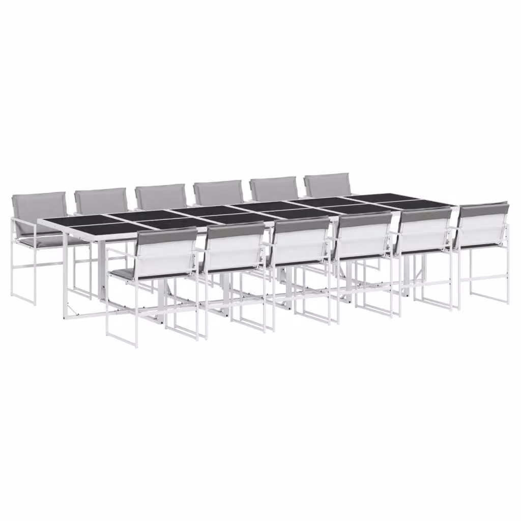 Set da Pranzo da Giardino 13 pz con Cuscini Bianco in Textilene