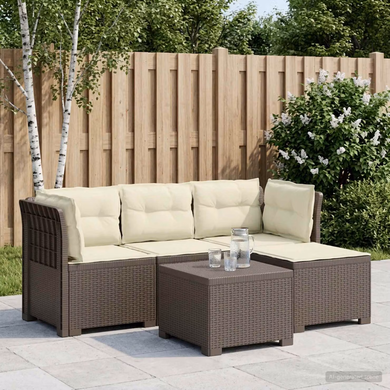 Divano da giardino angolare a L vidaXL per 4 persone con cuscini in tessuto, grigio e beige, design moderno resistente ai raggi UV