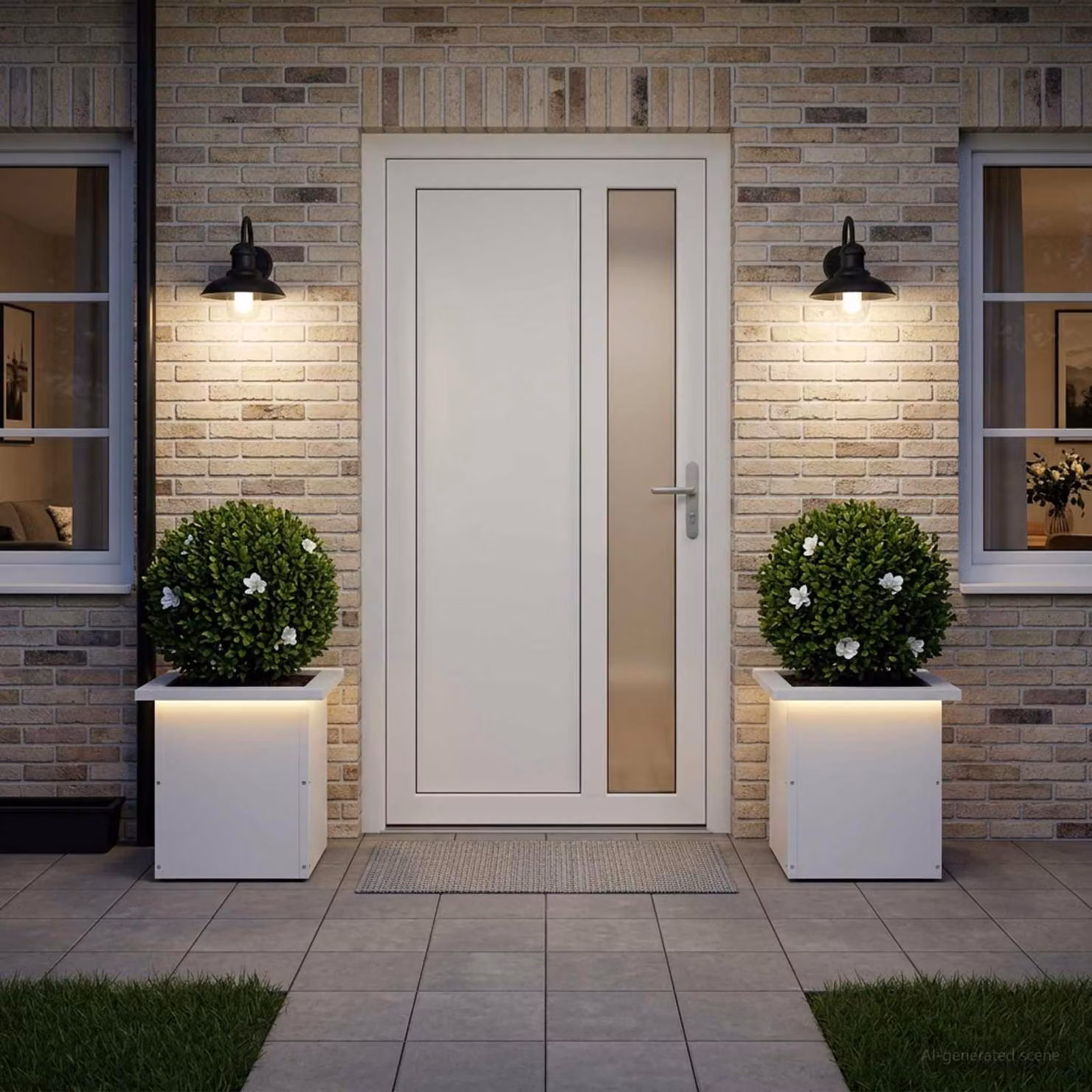 Set di 2 fioriere da giardino con LED vidaXL in acciaio, colore bianco, L/P/H: 30 x 30 x 30 cm