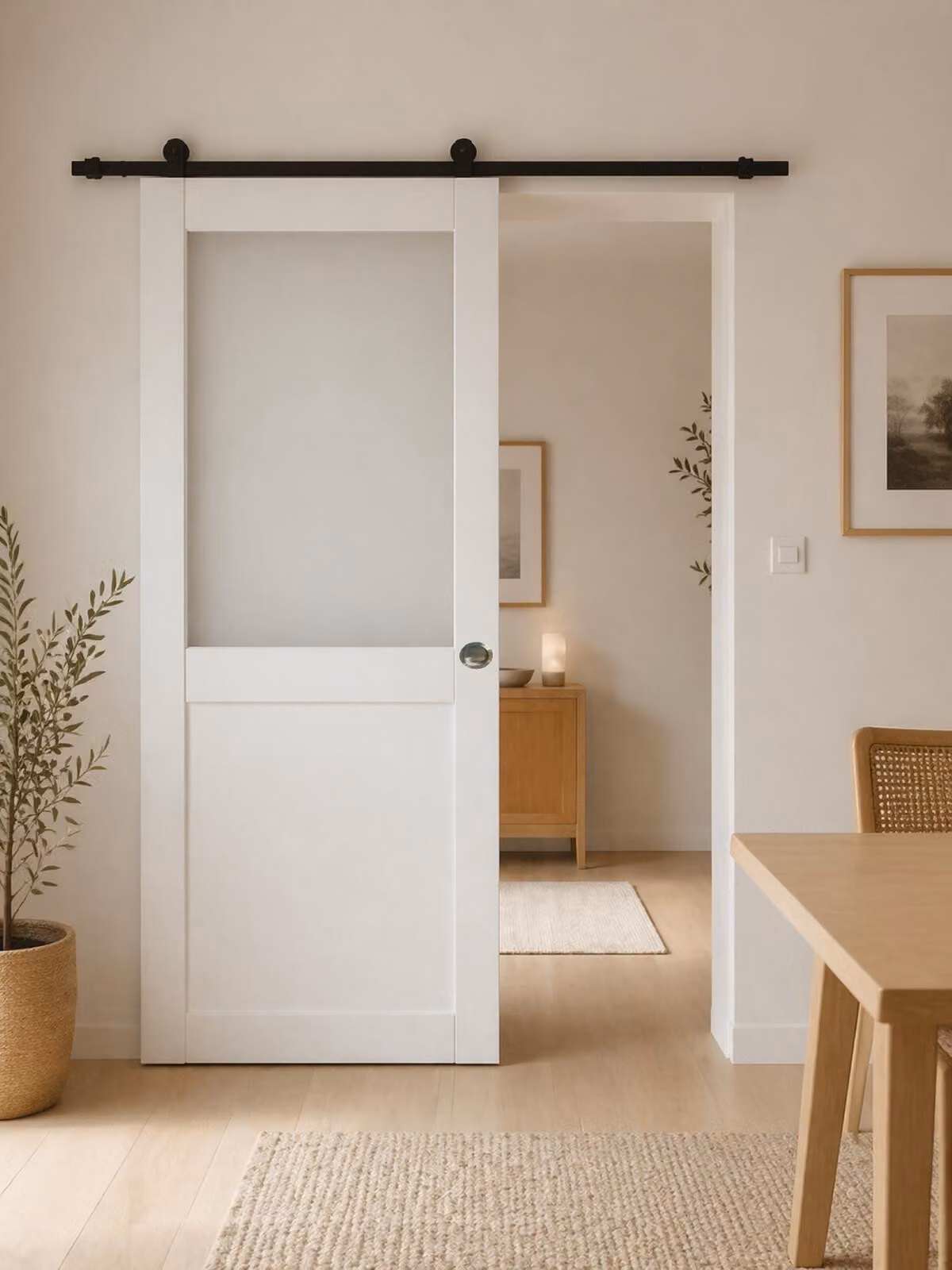 Porta scorrevole Athena bianca H204 x L93 cm, binario con rotelle, gusci GD MENUISERIESti
