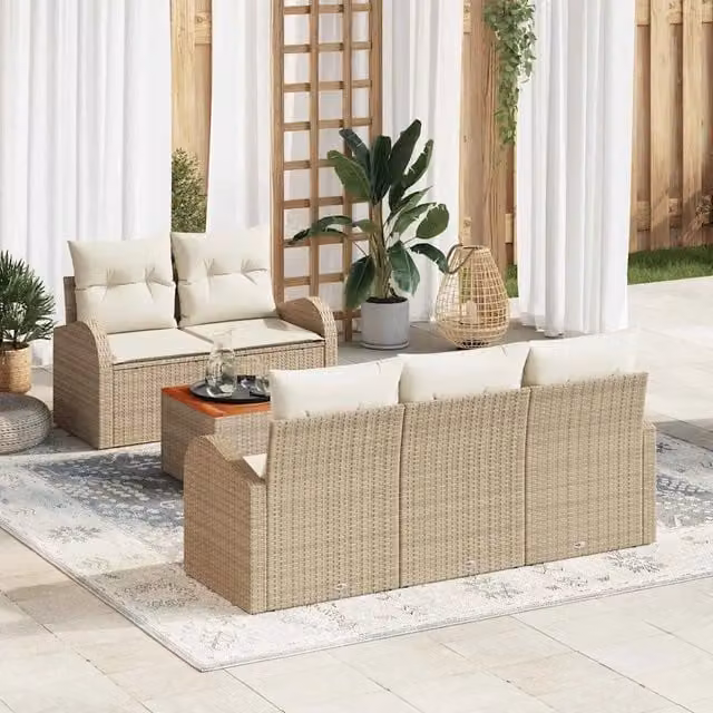 Set Divano da Giardino 6 pz Beige e Crema polyrattan 3356188