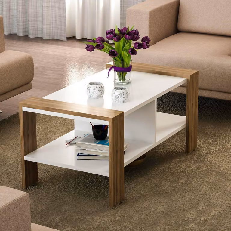 Dmora Tavolino da Salotto Langosco 60x90x42h cm Bianco Noce, un Vano Forma Rettangolare