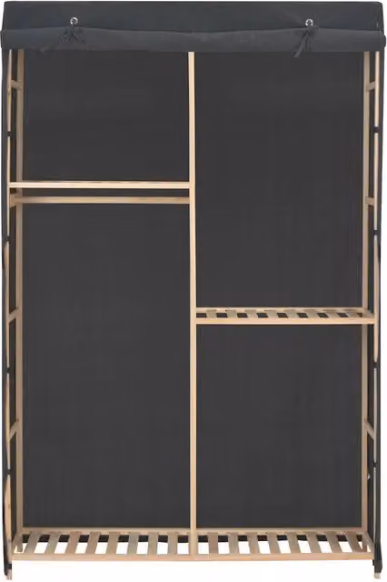 Armadio minimalista con ripiani e appendiabiti in legno di abete e plastica, colore grigio, L: 110 cm, P: 40 cm, H: 170 cm – 1