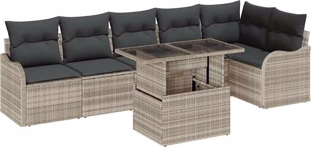 Set di divani con cuscino 7 pcs Grigio chiaro Poly Rattan