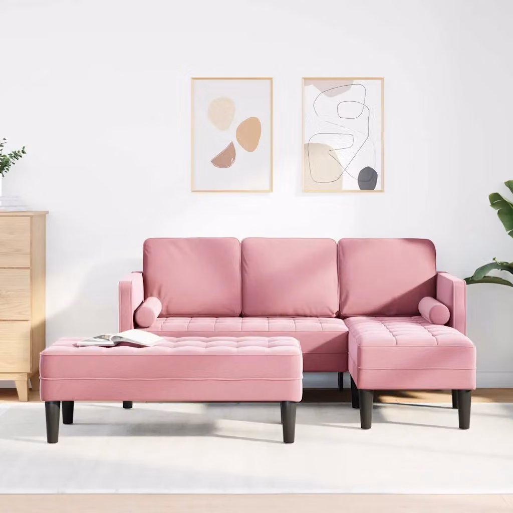 Set di divani angolari vidaXL in velluto rosa con cuscini per il tuo soggiorno