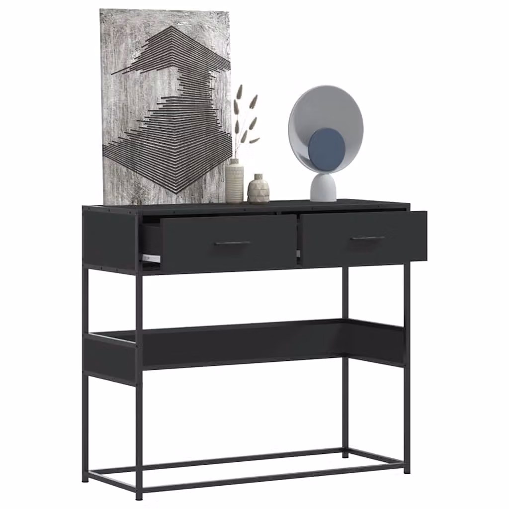 vidaXL Tavolino Consolle Nero in Stile Industriale con Struttura in Metallo e Legno, L 90 cm x P 35 cm x H 80 cm