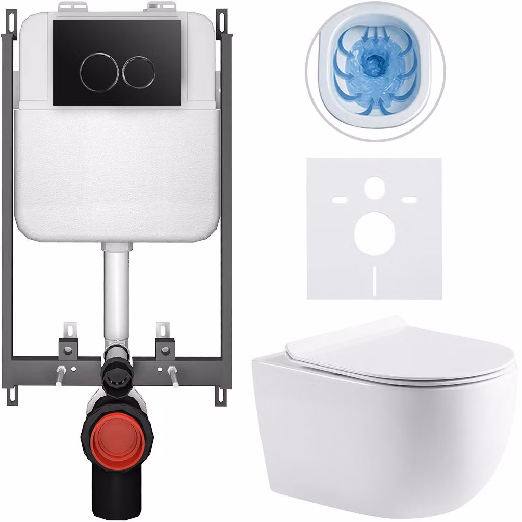 CERANO - Set WC da incasso Felci - bianco lucido - pulsante Prime/Duoalo, nero - da incasso - 53x37 cm