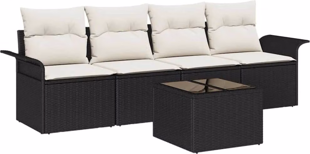 Set di divani con cuscino 5 pcs Nero polyrattan