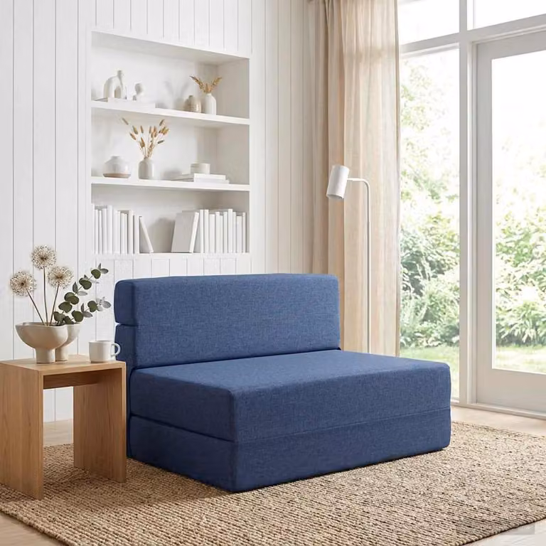 vidaXL Divano Letto Pieghevole Blu in Tessuto con Imbottitura in Schiuma L: 72 cm, P: 70 cm, H: 60 cm