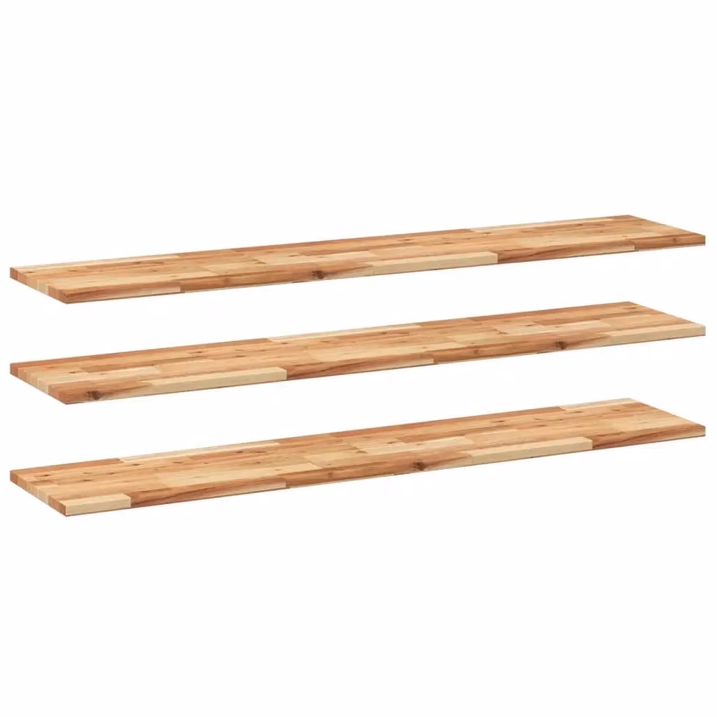 Set di 3 mensole da parete vidaXL in legno di acacia marrone rifinito a olio L: 120 cm, P: 30 cm, H: 2 cm