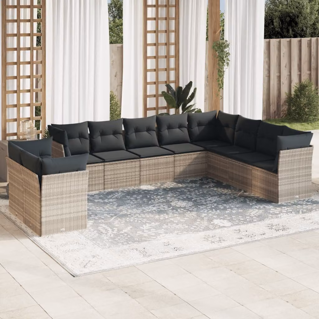 vidaXL Set Divano da Giardino a L in Polyrattan Grigio con Cuscini Imbottiti e Rivestimenti Rimovibili – 1