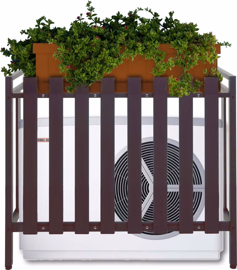 Copertura per climatizzatore/pompa di calore HWC-K58, copertura griglia di protezione scaffale per piante, metallo 80x90x39cm ~ marrone