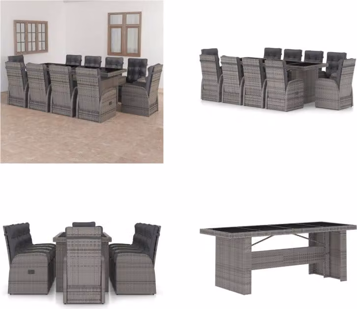 vidaXL set da pranzo da giardino 11 pezzi con cuscini in poly rattan grigio - Set di mobili da giardino - Set di mobili da giardino - Tavolo e sedia da giardino - Tavoli e sedie da giardino