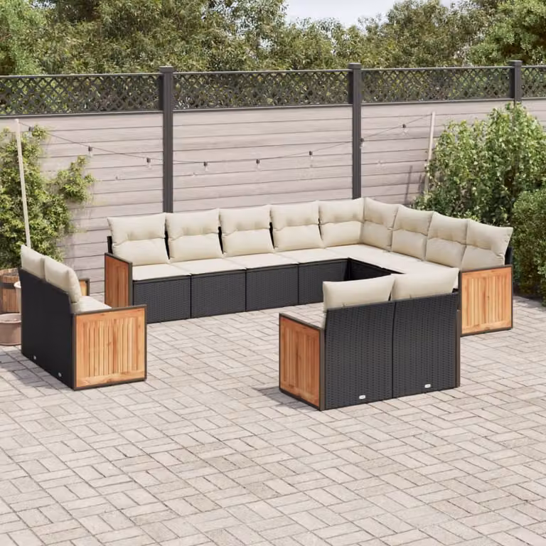 vidaXL Set Divani da Giardino a Forma di U con Cuscini, Polyrattan e Acciaio Nero