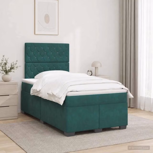 Letto box spring ibrido vidaXL con materasso a molle insacchettate in velluto verde e bianco L/P/H: 120 x 200 x 140,5 cm – 1