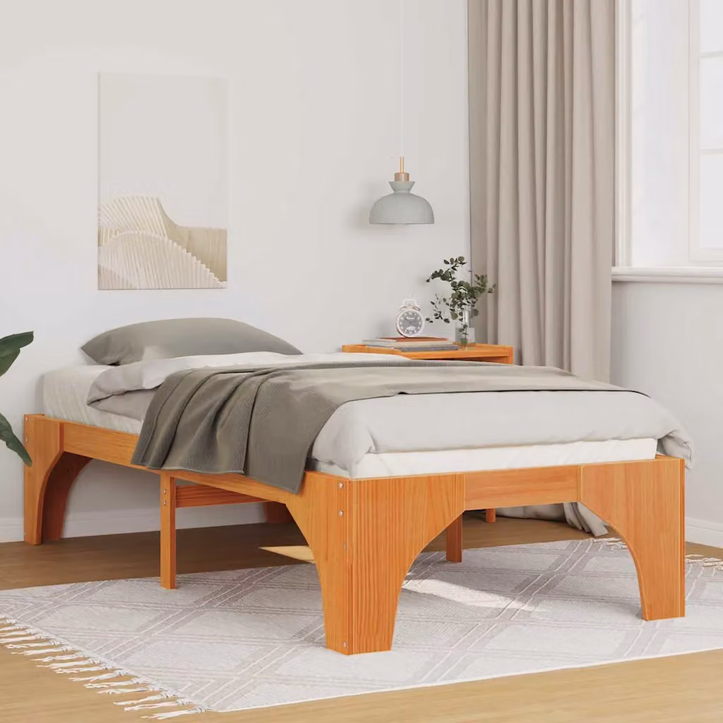 Struttura del letto moderna vidaXL in pino massello marrone L 100 x P 200 cm – 1