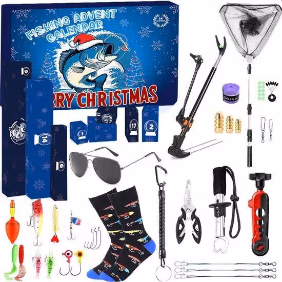Calendario dell'Avvento 2025 per Uomini - 24 Giorni. Calendario dell'Avvento per Uomini, ideale come regalo di Natale per gli amanti della pesca, con 24 accessori da pesca. Calendario per contare i giorni che mancano al Natale