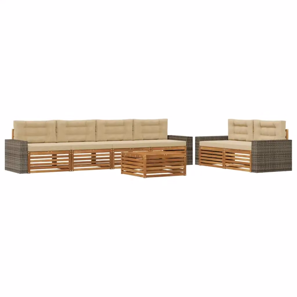Set di mobili da giardino vidaXL composto da 7 pezzi con divani, tavolino da caffè e cuscini in poliestere beige e sabbia con struttura in legno di acacia trattato – 2