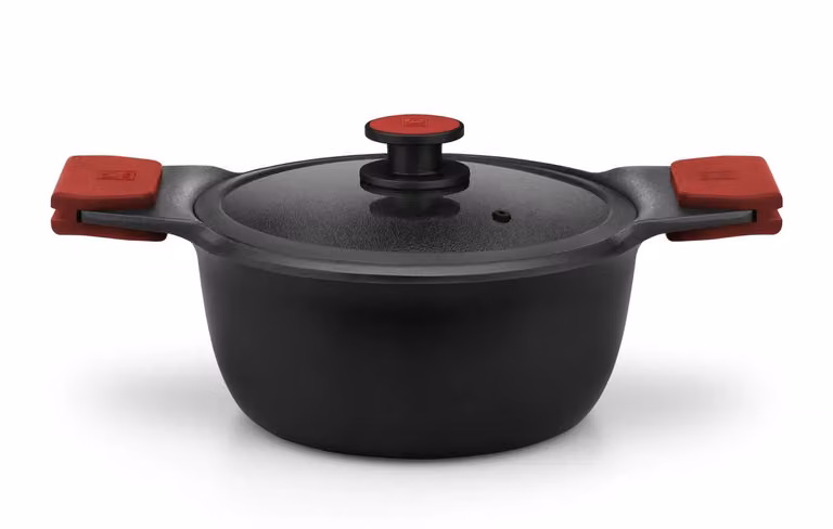 Casseruola alta con coperchio in alluminio antiaderente per induzione, linea Infinity, diam.28cm