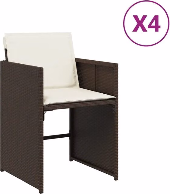 Sedie da Giardino con Cuscini 4 pz | Sedie da Esterno Marroni in Polyrattan