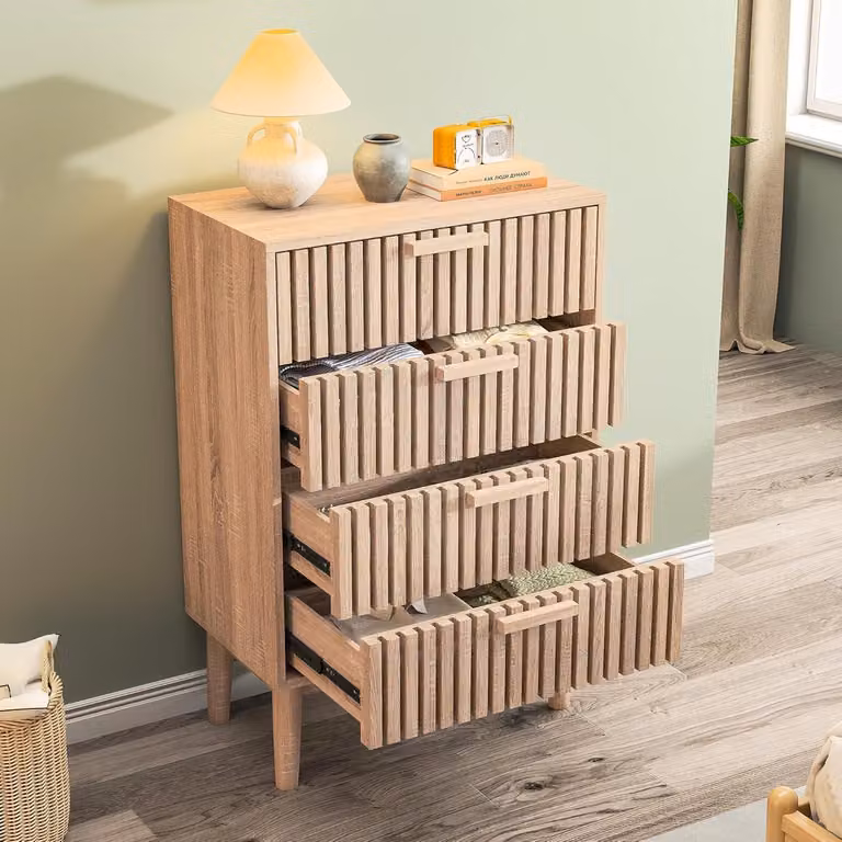 Comò - Cassettiera - Comodino - Mobile contenitore - Armadietto - 4 cassetti - Legno - 60x34x91 cm - Design sicuro