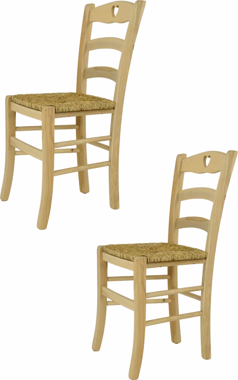 t m c s Tommychairs - Set di 2 sedie CUORE per cucina e sala da pranzo, struttura robusta in legno di faggio lucidato, non trattato e naturale al 100%, sedile in vera paglia