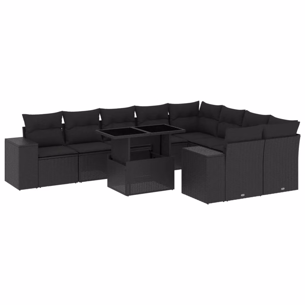 Set Divani da Giardino 10pz con Cuscini in Polyrattan Nero