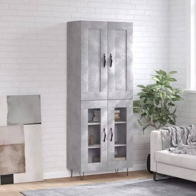 Credenza moderna vidaXL in legno e metallo, colore grigio, L: 69,5 cm, P: 34 cm, H: 180 cm