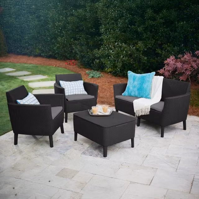 Set salotto da esterno Whitby DMORA colore Antracite con divano a 2 posti, poltrona lounge e tavolino, L 133 cm x P 67 cm x H 76 cm