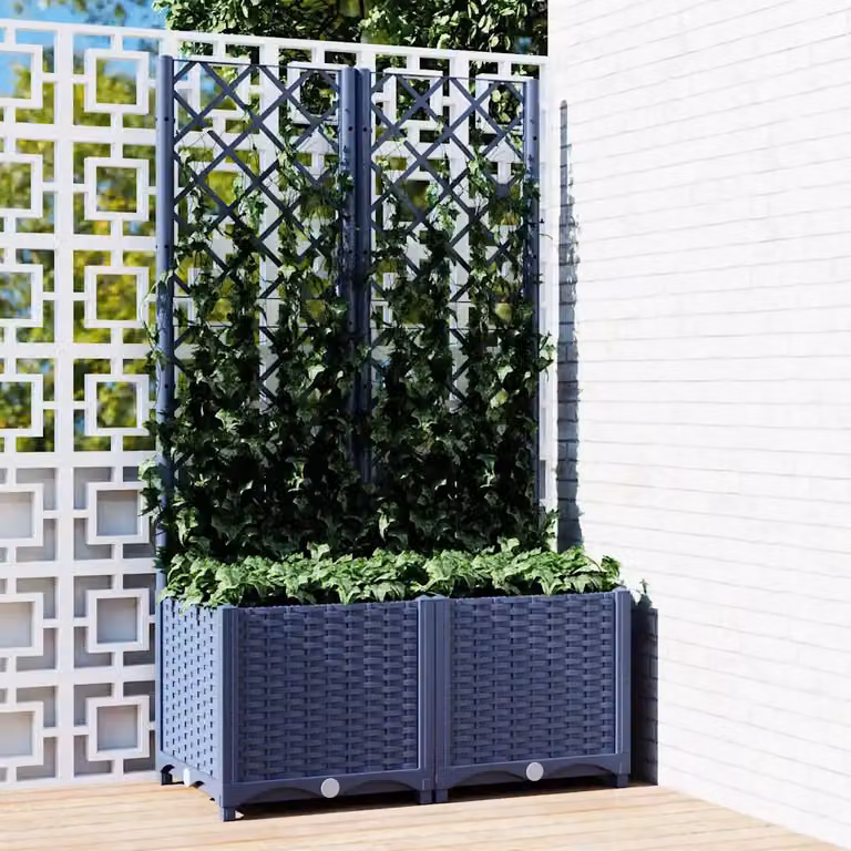 Fioriera da giardino con traliccio per piante rampicanti vidaXL, blu e grigio, L: 80 cm, P: 40 cm, H: 136 cm