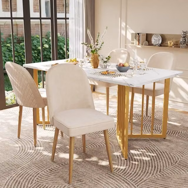 Sedie da Pranzo in Velluto Beige ¨C MINIMAL ¨C Set 4 Pezzi, Gambe in Metallo Oro