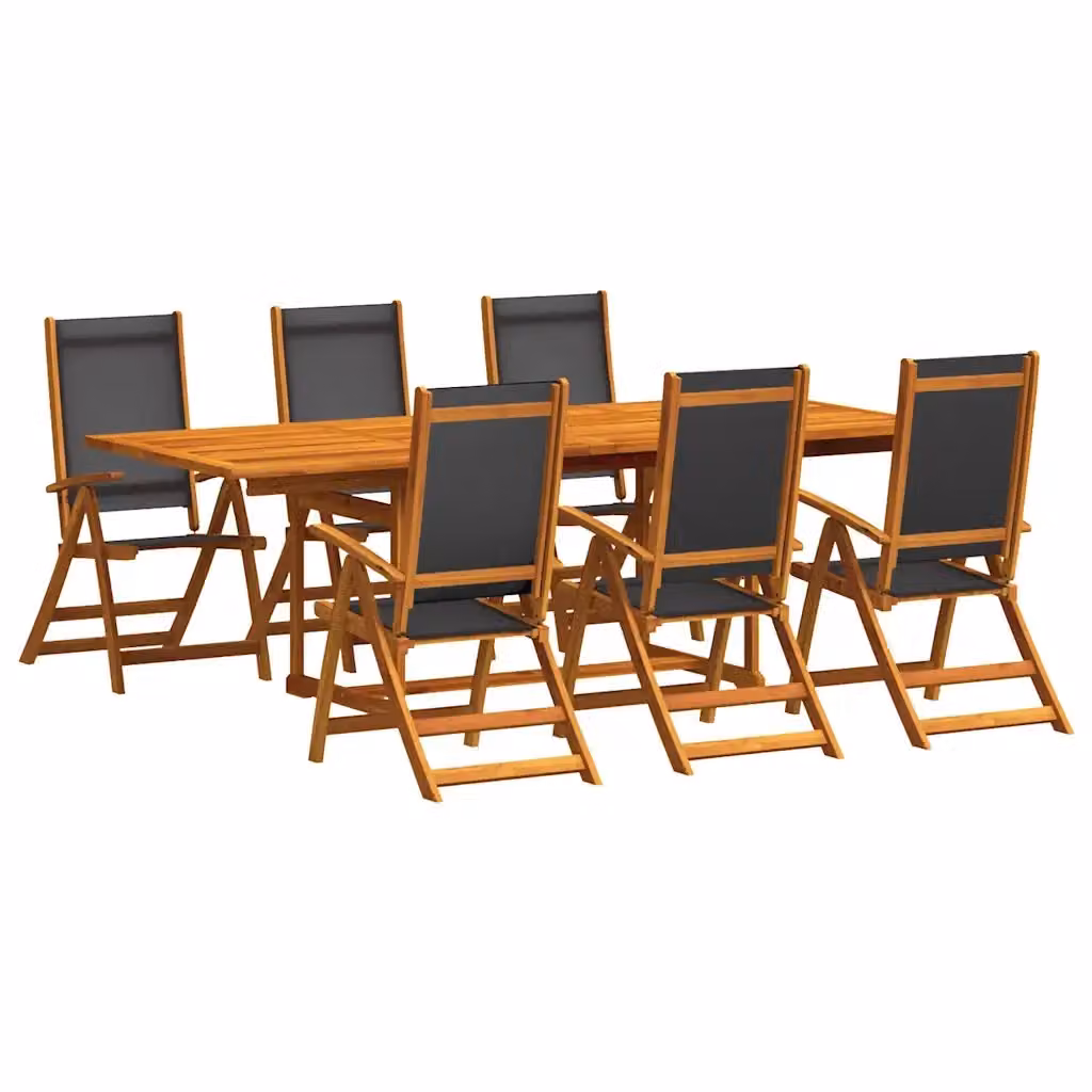Set da giardino vidaXL in legno di acacia oliato e textilene, composto da 7 pezzi, tavolo rettangolare estensibile e sedie, colore marrone e nero – 2