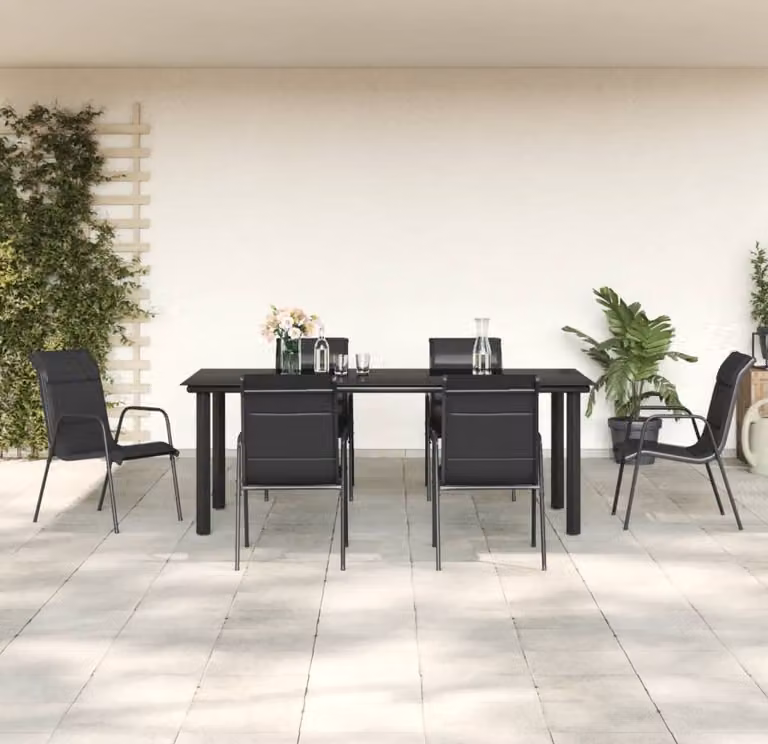 Maison Exclusive - Set da pranzo da giardino 7 pezzi in acciaio nero e Textilene