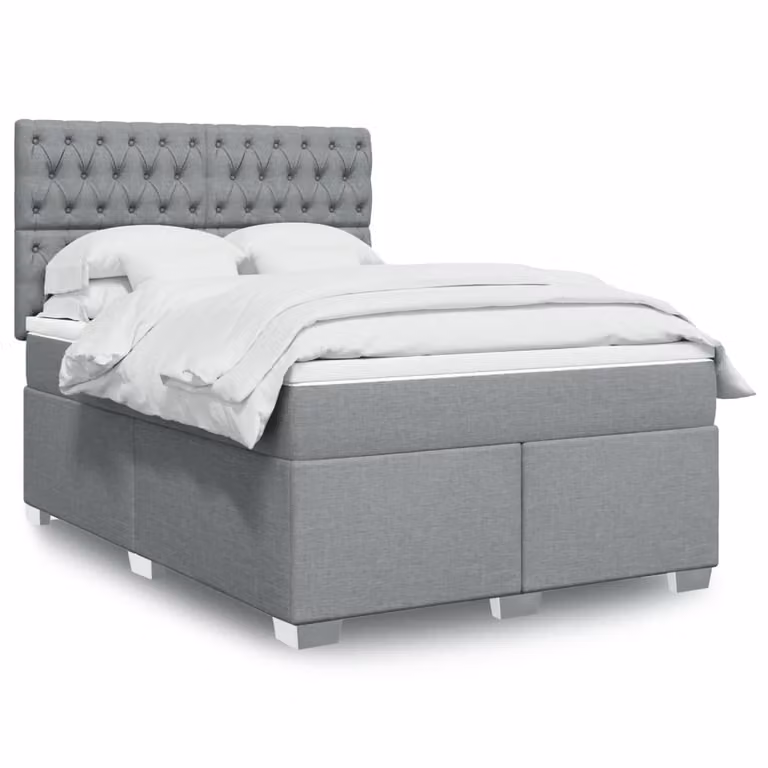 vidaXL Giroletto a Molle con Materasso Ibrido in Tessuto Grigio e Bianco L/P/H: 160 x 200 cm