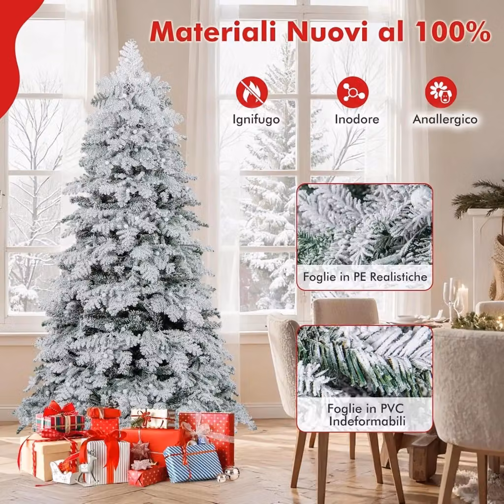 Albero di Natale Artificiale Innevato COSTWAY con 260 Luci LED Warm White e 130 Palline, Altezza: 180 cm – 2