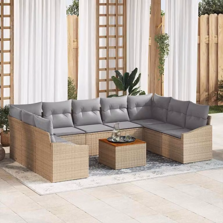 Maison Exclusive - Set Divano da Giardino 10 pcs Beige e Grigio Chiaro polyrattan