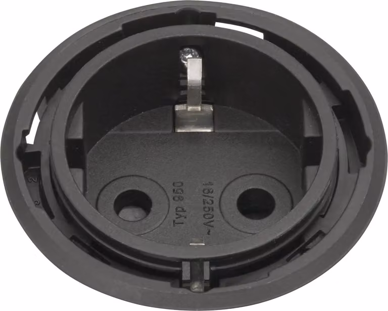 Evoline Una presa di corrente senza anello di copertura ø 59 mm con spina angolata plastica nera