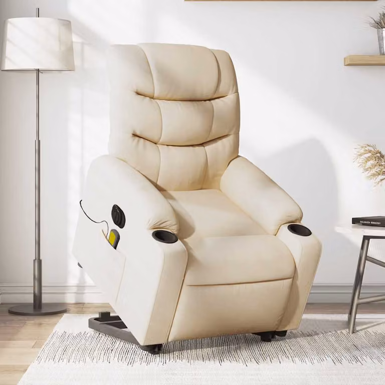 Poltrona Alzapersona Massaggiante Elettrica vidaXL in Tessuto Beige con Supporto per Senior