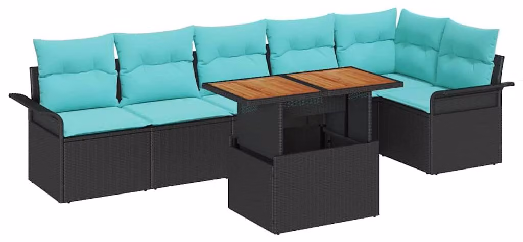 Set Divano da Giardino con archiviazione 7 pcs Nero Poly Rattan