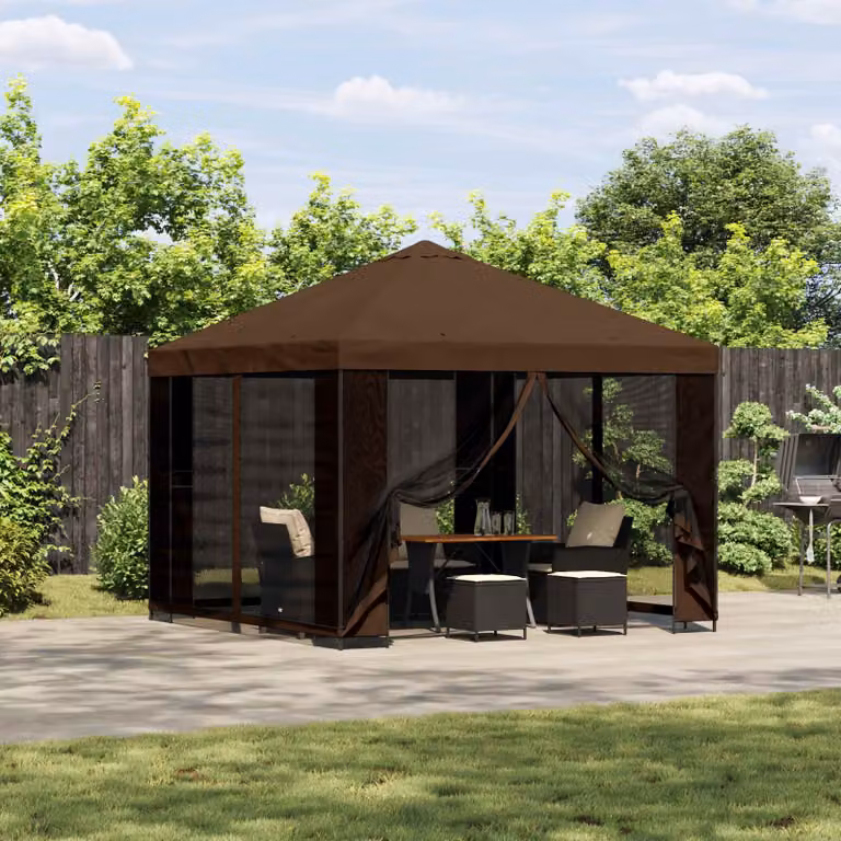 Gazebo da giardino con pareti laterali vidaXL Marrone e Nero L/P: 300 x 300 cm