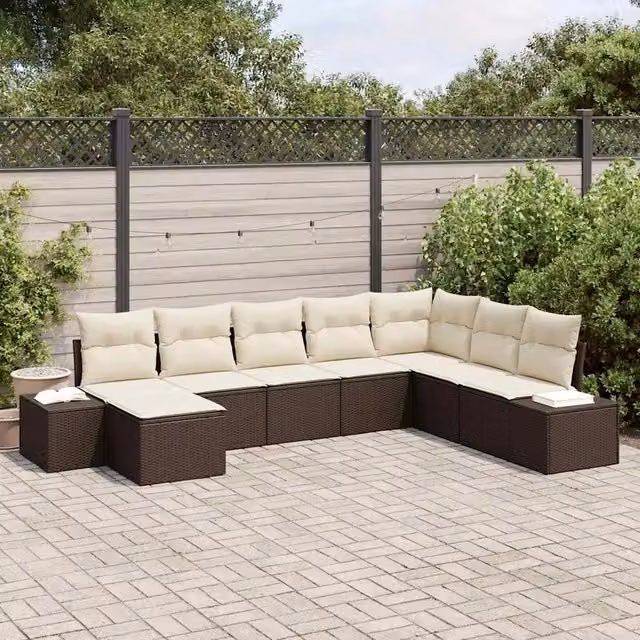 Set Divano da Giardino 8 pz Marrone e Crema polyrattan 3355847