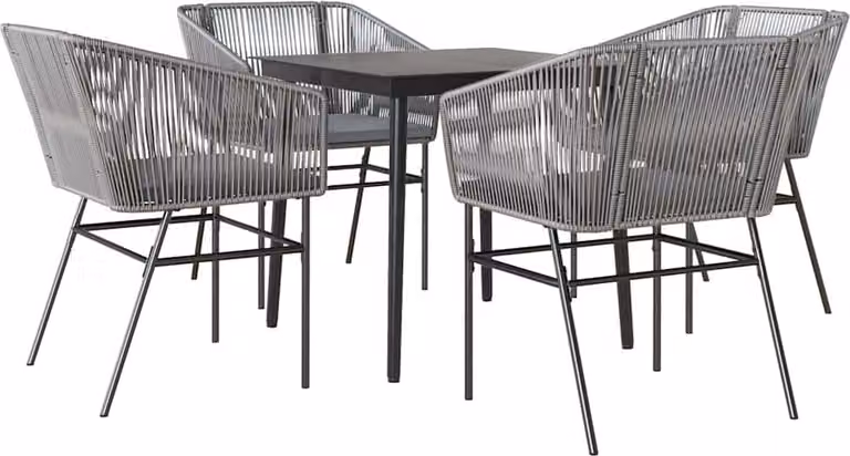 Set da Pranzo da Giardino 5 pz con Cuscini Polyrattan Vetro