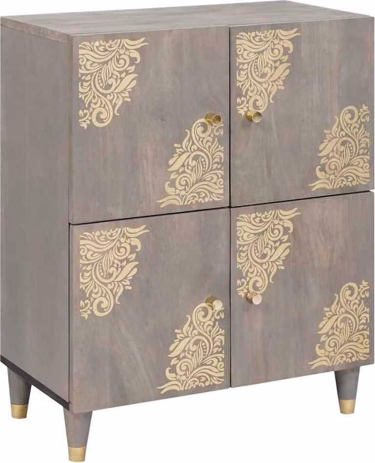 Credenza Grigio e Oro 60 x 33 x 75 cm Legno di mango massello