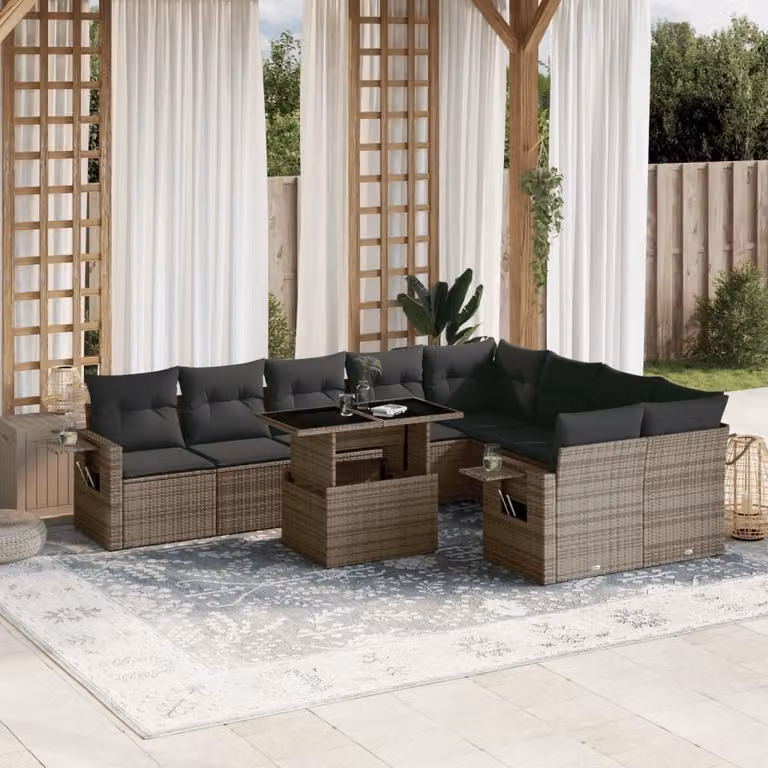 Maison Exclusive - Set Divano da Giardino 10 pz con Cuscini Grigio in Polyrattan