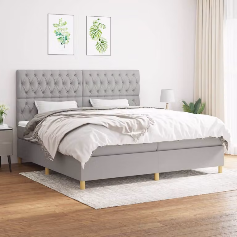 Letto Ibrido vidaXL con Giroletto a Molle e Materasso a Tasche Grigio e Bianco L/P/H: 200 x 200 x 25 cm