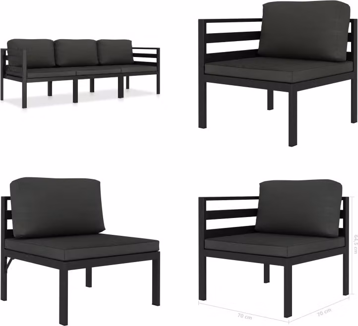 vidaXL Set salotto da giardino 3 pezzi con cuscini alluminio antracite - Set di mobili da giardino - Set di mobili da giardino - Set di mobili da giardino - Set di mobili da giardino