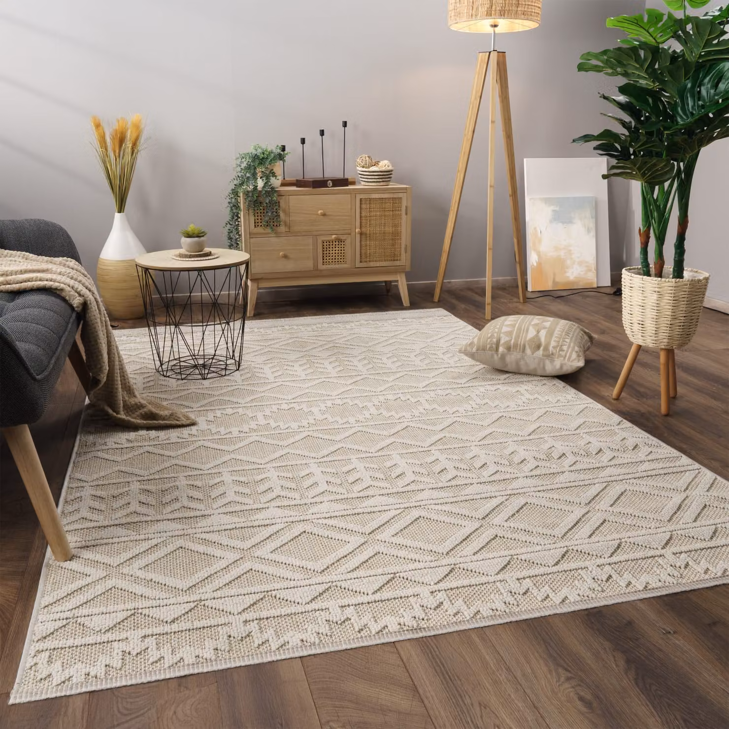 Tappeto Munico beige con effetto alto-basso e frange L: 280 cm, P: 200 cm – 2